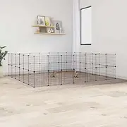 52-Panel Pet Cage with Door, Animals PlayPen, Suitable for Backyard, Garden, Camping, Easy to Assemble and Store, Black 35x35 cm Steel, Grid Height 4.3 cm