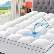 CYMULA King Mattress Topper Waterproof, Cooling Pillow Top Mattress Topper for King Size Bed, Thick Mattress Pad with Elasticated Deep Pockets, Soft Firm Plush Down Alternative Fill Mattress Protector