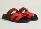 New Hermes Women Chypre Sandals Suede Red Pink Rouge Cinétique / gold Size 37.5