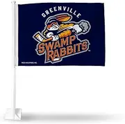 Rico Industries Greenville Swamp Rabbits Double Sided Car Flag - 16" x 19" - Strong Pole That Hooks onto Car/Truck/Automobile
