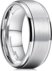 [King Will] Basic Men's Tungsten Carbide Ring 6mm/7mm/8mm Polished Beveled Edge Matte Brushed Finish Center Wedding Band