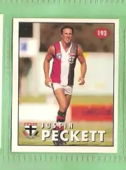 1996 AFL SELECT STICKER #193 JUSTIN PECKETT, ST KILDA SAINTS
