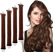 WEZCHUGHAOL Heatless Hair Curler Overnight Curls Blowout Rods Headband No Heat Curlers to Sleep in Large Rods Hair Rollers Blowout Look for Short Hair Styling Tools Silk Hair Wrap Curling Set (Brown)