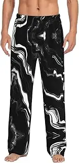 [EdWal] Black white marble print print Men's Pajama Pants Big and Tall Pajama Bottoms Mens Lounge Sleep Pants with Pockets, Black, XL