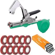 Plant Tying Machine, Binding Pliers Plant Rattan Bundling Machine with 10 Rolls of Tape and 1 Box of Staples Upgraded Garden Tape Tool for Tomatoes Cucumbers Vegetables (Green)