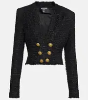 [Balmain] Balmain Embellished tweed jacket UK 18 black