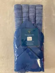 Hanukkah Blue Placemats & Napkins Set of 4 Fabric Silver Metallic Cotton NEW