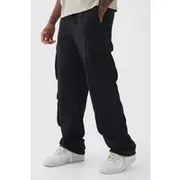 Mens Black Tall Relaxed Cargo Pocket Joggers
