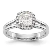 14kw Cushion Halo Simulated Diamond Split Shank Engagement Ring