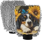 XYMZR Absorbent Microfiber Car Wash Mitt Basset Hound Dog Cute, Funny Cute Anime Scratch Free for Cars Cleaning, Home Cleaning Mitts, 2 Pack, 10.24” L x 7.09” W
