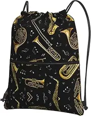EdWal Musical Instruments Print Drawstring Backpack Gym Bags Sports Bags With Zipper Pocket For Travel Beach, Black, One Size