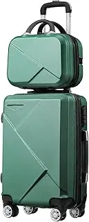 [AUSWAY] 2Pcs Luggage Set Carry On Travel Suitcase with Hard Shell 20inch Traveller Suitcases & Hand Luggage Vanity Bag Lightweight Green