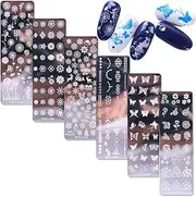 WOKOTO 6Pcs Nail Polish Stamping Plates Kit Flower Butterfly Rose Snowflake Image Templates Stamping Plates for Christmas Manicure DIY Tools