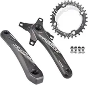 Bicycle Crankset, 165/170/172.5/175mm MTB Square Taper Crankset 104-64BCD 32T 34T 36T 38T 40T 42T Mountain Bike Aluminum Alloy Crank Arm Round Chainring for Mountain Road Bike