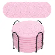 8 Pcs Drink Coasters with Holder,4.3 Inches Light Pink