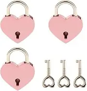 3 Pcs Small Metal Heart Shaped Padlock Mini Lock with Key for Jewelry Storage Box Diary BookPink