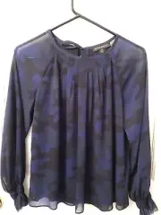 Banana Republic Navy Black Long Sleeve Chiffon Blouse 100% Polyester PXS New