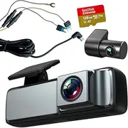 Elinz Dual Lens No Screen Dash Cam 1080P, 720P Rear Camera, WiFi App Control Supercapacitor Compact Discreet Car DVR 128GB U3 Card Hardwire Kit
