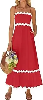 [ZESICA] Women's 2024 Summer Spaghetti Straps Sleeveless Backless Sundress Flowy Smocked Lace Swing A Line Midi Dress