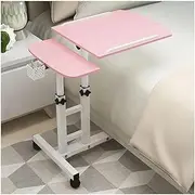 Overbed Table Density Board Side Table Adjustable Overbed Bedside Steel Frame Laptop Desk W/Wheels Mobile Standing Desk