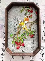 Cloisonne Filigree Enamel DIY Painting Kit with Tools,for Beginners, Adults and Kids, Home Decoration, Pre-Drawn Paint by Numbers Kit, 21x30cm Patterned Glass Platter, Cherry