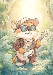 Tiger w/ Electric Guitar & Sunglasses Nursery Kids Room Wall Art Print 8.5"x11"