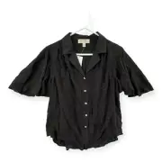 NWT Philosophy Top Womens XS Button Up Black Flutter Sleeve Collar Blouse Basic