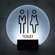 Toilet Sign Bathroom Door Sign LED Restroom Sign, Wall Mount 8 Inch Round Luminous Bathroom Sign, Men and Lady Toilet Signs for Office, Business or Home, Door or Wall