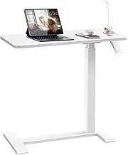 Xmart Adjustable Overbed Table with Wheels, Pneumatic Height Adjustable Mobile Desk, Bed Bedside Table for Laptop, Home, Office, Medical Use - White (36×68cm)