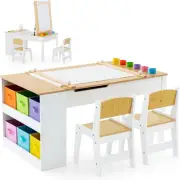 HONEY JOY Kids Table and Chairs Set, 2 in 1 Wooden Art Table & Easel Set for ...