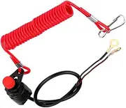Joyzan Boat Motor Kill Stop Switch, Universal Vessel Outboard Engine Urgent Ignition Emergency Kill Stop Switches Key Safety Tether Lanyard Rope Clip Red Reminder Cable for Motors ATV Boats Motorcycle