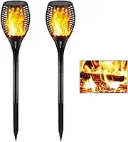 Gold Armour Solar Lights Outdoor - Flickering Flames Torch Lights Solar Light - Dancing Flame Lighting 96 LED Dusk to Dawn Flickering Tiki Torches Outdoor Waterproof Garden (2Pack)