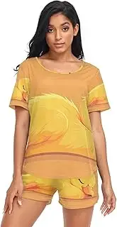 [RPLIFE] Yellow Duck Sleeping Pajamas for Women Shorts Set, Womens Matching Lounge Set, Yellow Duck Sleeping, Small