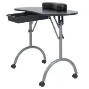 Folding Manicure Nail Table Portable Mobile Manicure Table 4 Lockable Wheels
