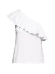 NWTS Banana Republic White One Shoulder Supima Cotton Ruffle Top Blouse. Medium
