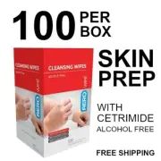 100 x Sterile Wound Sterile Cleansing Wipes Alcohol Free Cetrimide