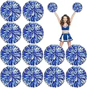 Deekin 12 Pack Cheerleading Pom Poms, Metallic Foil Pom Poms with Baton Handle Cheer Squad Team Spirited Fun Pom Poms for Party, Sports Dance Cheer, 12 Inch, 50g Weight Each