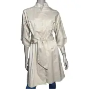 Vertigo Paris M Putty Beige 3/4 Sleeve Snap Front Belted Waist Long Trench Coat