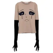 [pushBUTTON] Beige Velvet Glove Crying Girl Top