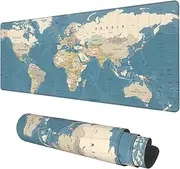 Desk Mat, Blue Vintage World Map Extended Gaming Mouse Pad Large, 31.5"x11.8" Big Mouse Pad with Non-Slip Base and Stitched Edge, Long Computer Keyboard Mouse Mat for Home Office Work