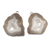 Adorable Look Grey Geode Slice Druzy Black Rhodium Plated DIY Connector Pairs