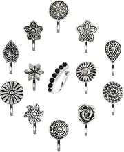 [VAMA] Women's German Silver Oxidized Nose Pin Non Piercing Oxidised Clip On Nose Ring Stud