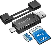 SmartQ USB-C and USB 3.0 SD Card Reader, 2-in-1 Memory Card Reader, Compatible with SDXC, SDHC, SD, MMC, RS-MMC, Micro SDXC, Micro SD, Micro SDHC Cards, and UHS-I Cards.