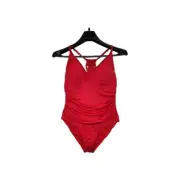 Hilor Womens Red One Piece Modest Swimsuit Built In Bra Cups Size 16