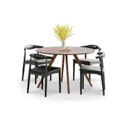 Milari 5 PCE Round 120cm Walnut Dining Set with Black Ash Wood Elbow Chairs