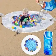Portable Round Baby Beach Pool, 6.5 X 6.5 Ft Cute Cartoon Toddler Puddle Pool Blue Childs Beach Blanket and Kiddie Pools Flexible Kids Beach Pools with Carrying Bag for Boys Girls