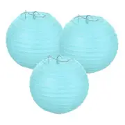3Pcs Decorative Hanging Round Paper Lanterns 15cm/6", Lake Blue