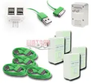 4X 4 USB PORT WALL ADAPTER+10FT CABLE POWER CHARGER GREEN FOR IPHONE IPOD IPAD