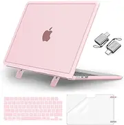 MOSISO Compatible with MacBook Air 13 inch Case 2025-2022 M4 A3240 M3 A3113 M2 A2681 Touch ID, Heavy Duty Shockproof Hard Case with Fold Kickstand&Keyboard Cover&Screen Protector&Type C, Pink