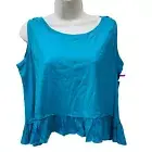 NWT‼ BUFFALO David Bitton Sz S Teal Green Sleeveless 100% Cotton Ruffle Blouse